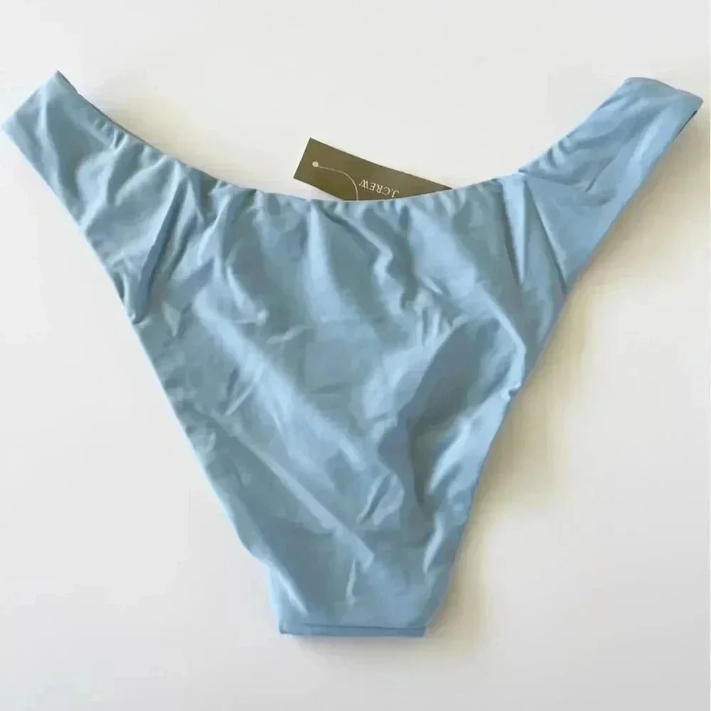 J.Crew Curved waist High Leg Cut cheeky bikini bottom in Blue Mist Small NWT